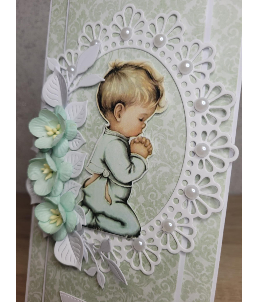 Miętowa kartka na  Chrzest, chłopiec, handmade