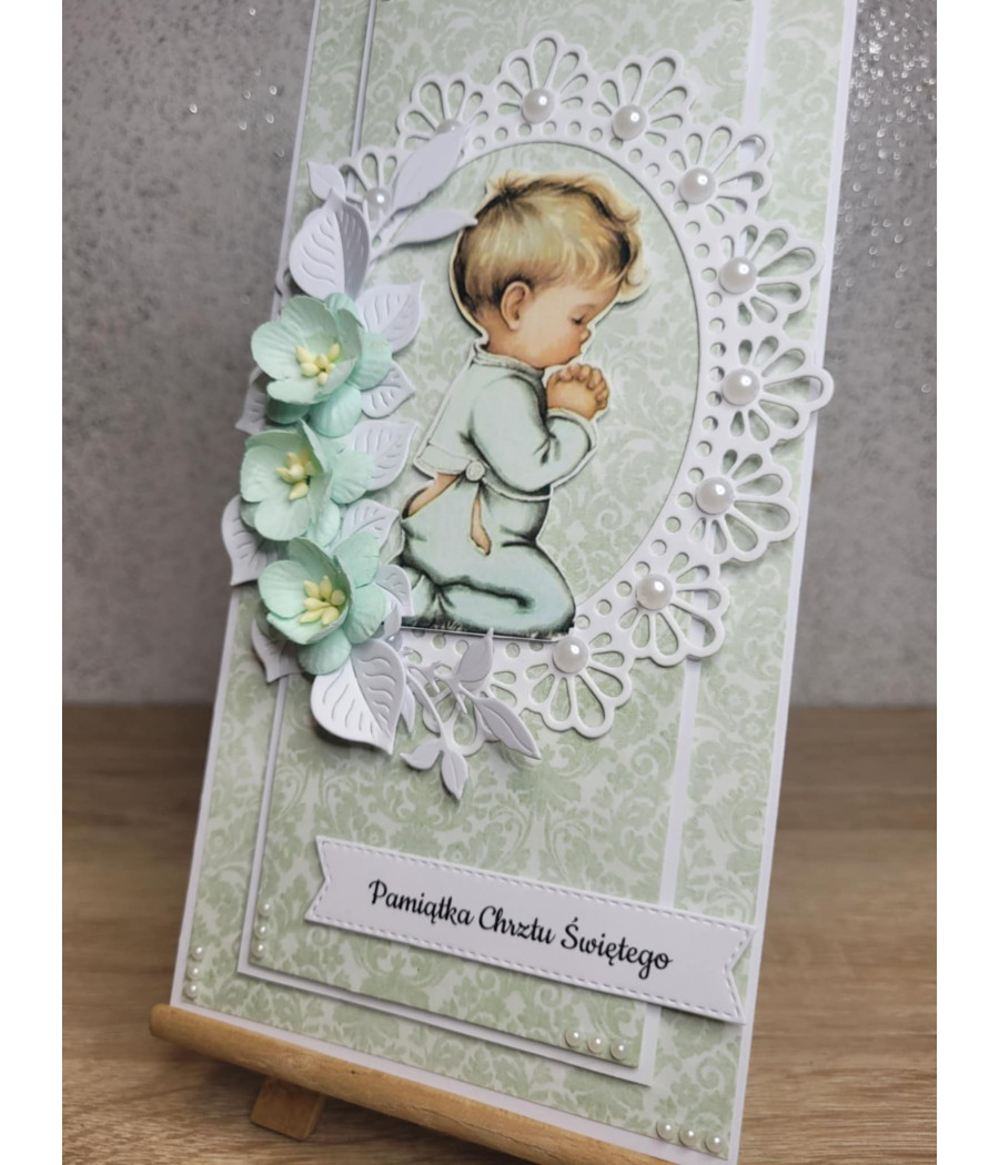 Miętowa kartka na  Chrzest, chłopiec, handmade