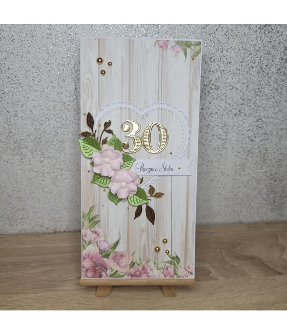 Rózowo-kremowa kartka na 30 Rocznicę ślubu, handmade