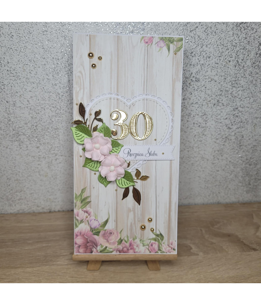 Rózowo-kremowa kartka na 30 Rocznicę ślubu, handmade