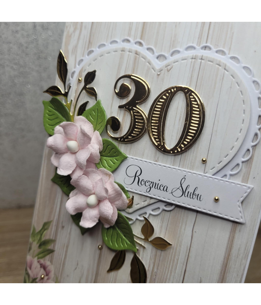 Rózowo-kremowa kartka na 30 Rocznicę ślubu, handmade