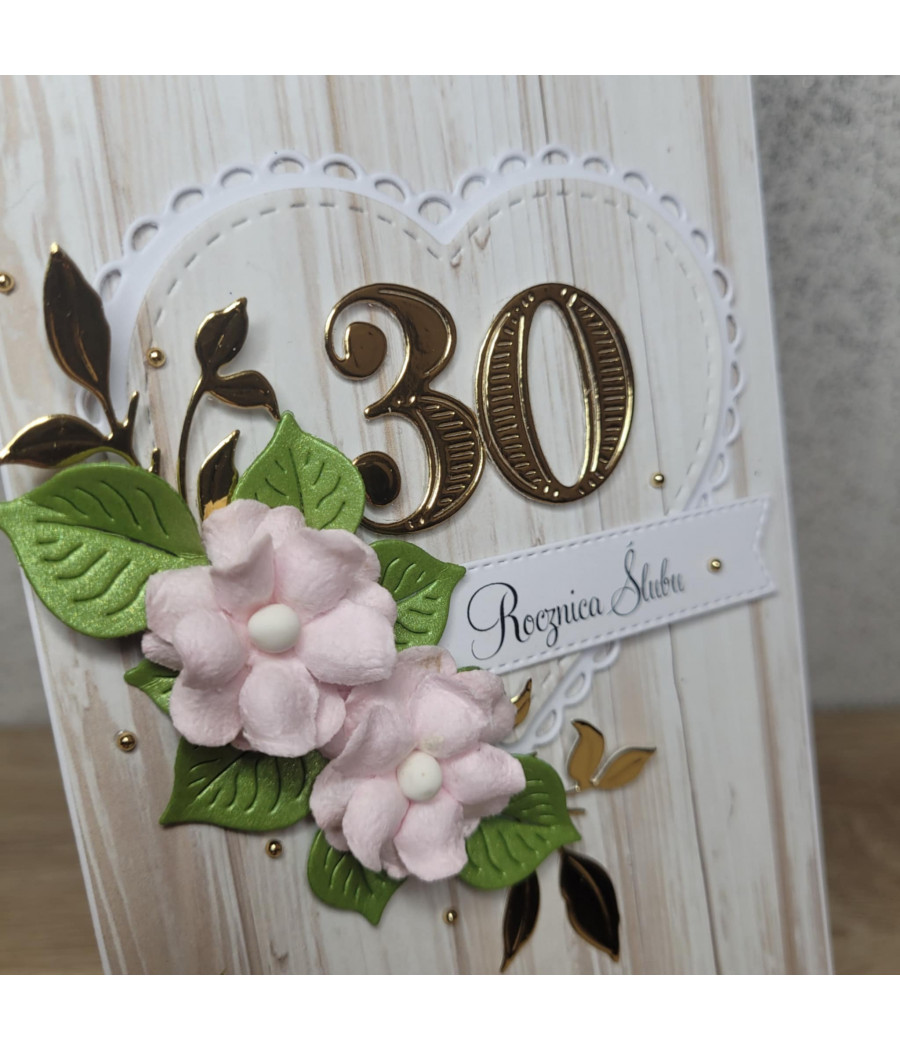 Rózowo-kremowa kartka na 30 Rocznicę ślubu, handmade
