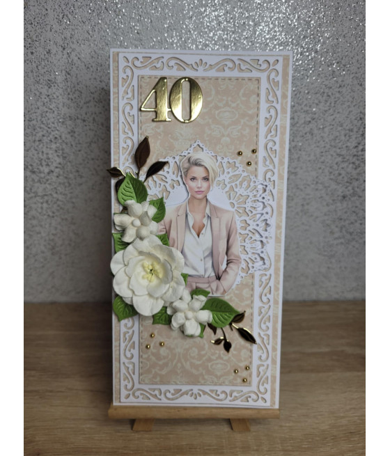 Beżowa, kobieca kartka na 40 Urodziny, handmade