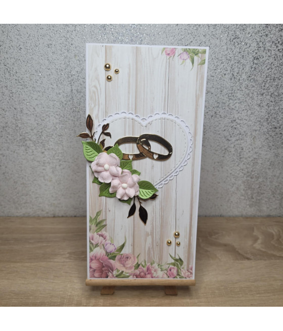 Beżowa kartka na Slub, Rocznicę Ślubu, obrączki, handmade