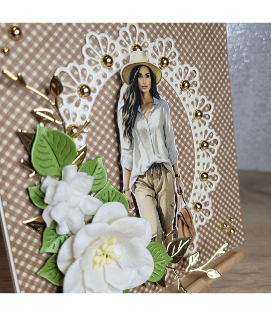 Brązowo-złota, kobieca kartka na każdą okazję, handmade