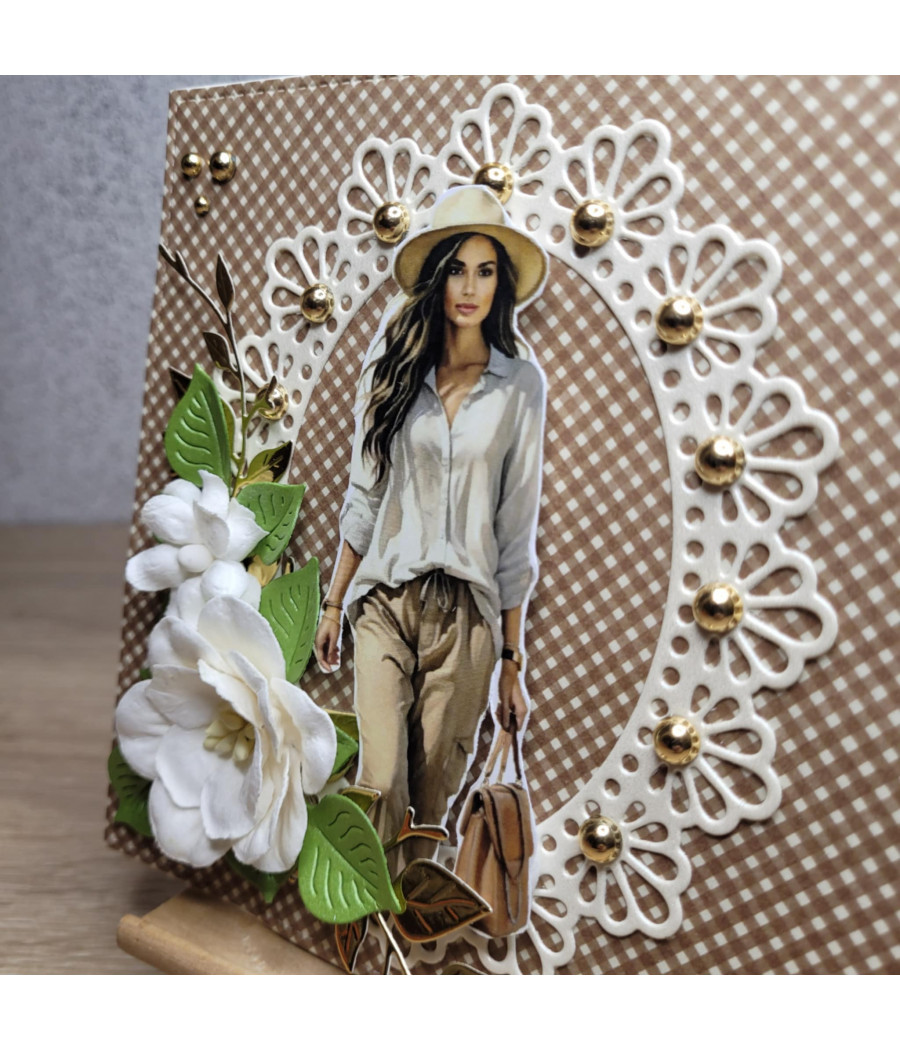 Brązowo-złota, kobieca kartka na każdą okazję, handmade