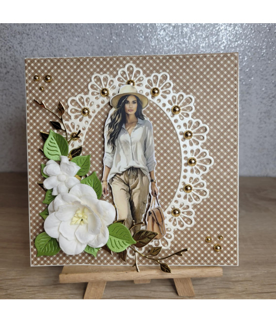 Brązowo-złota, kobieca kartka na każdą okazję, handmade