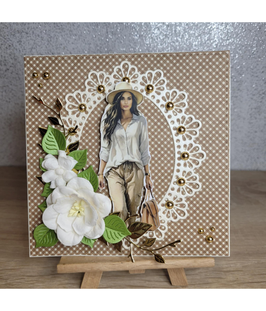 Brązowo-złota, kobieca kartka na każdą okazję, handmade