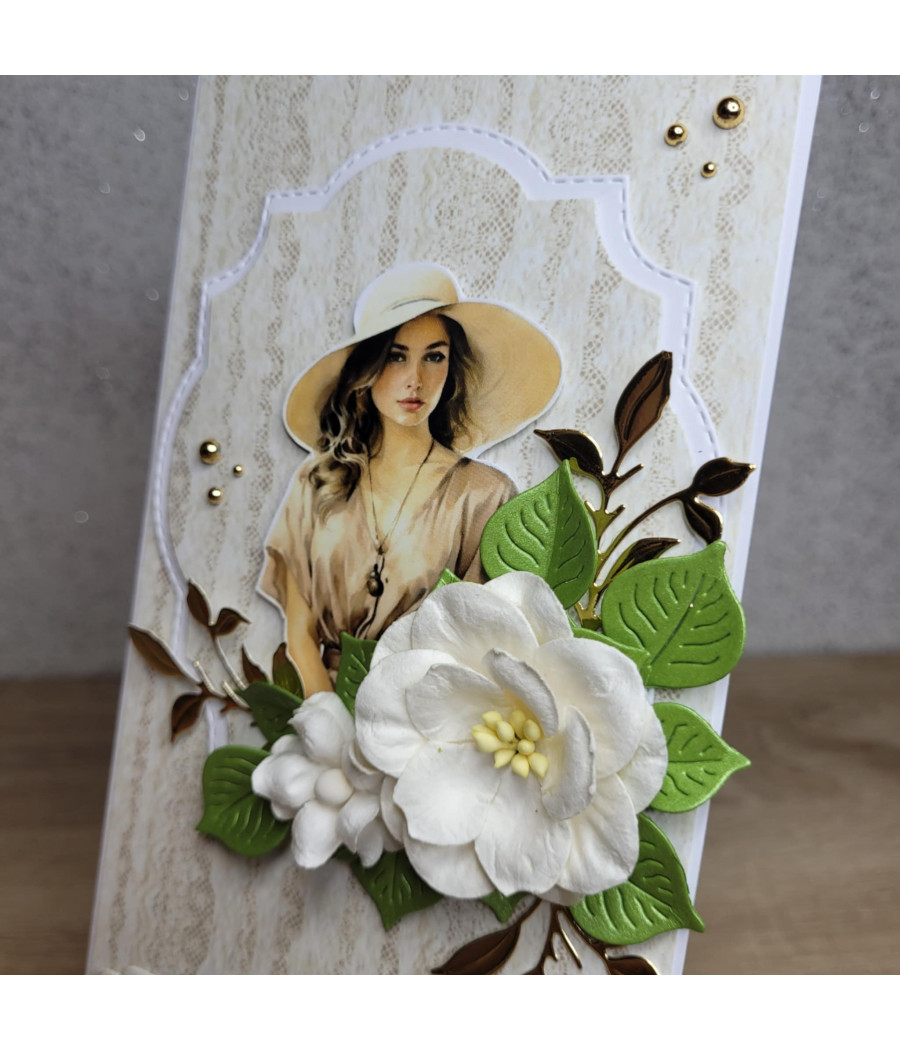 Beżowa kartka kobieca, handmade, urodziny