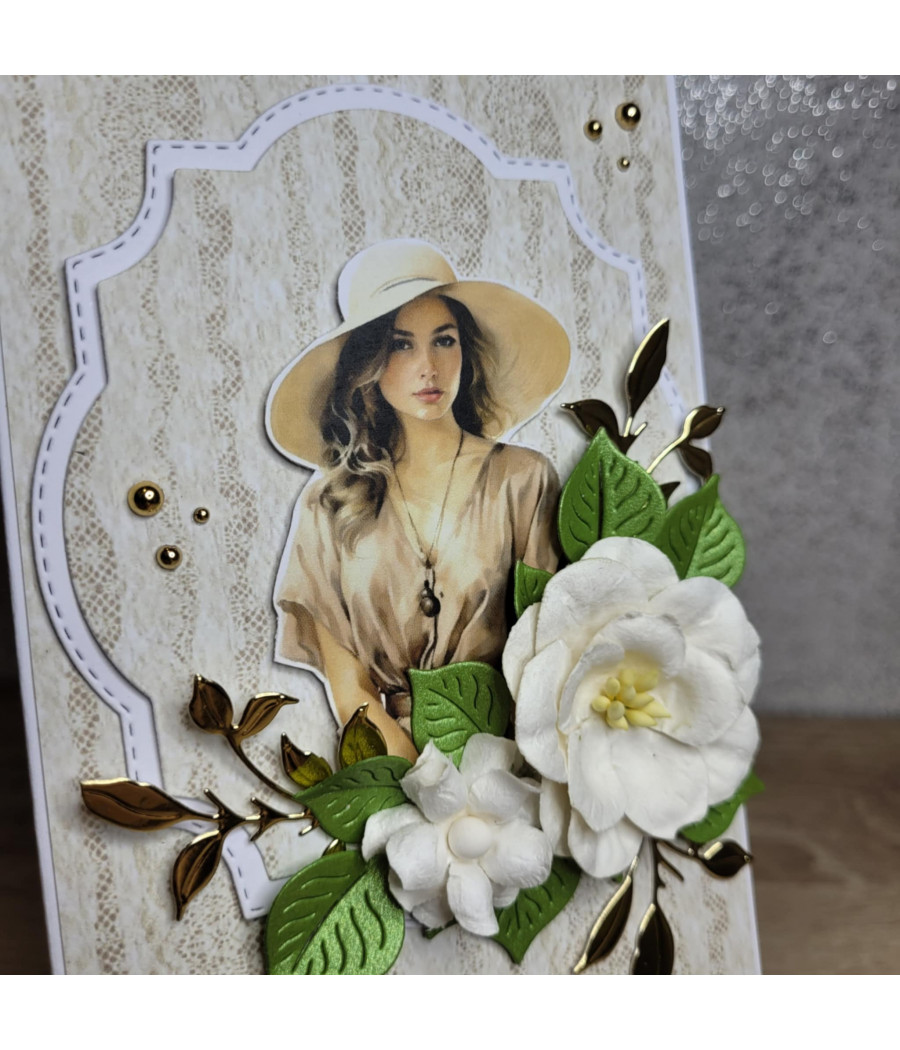 Beżowa kartka kobieca, handmade, urodziny