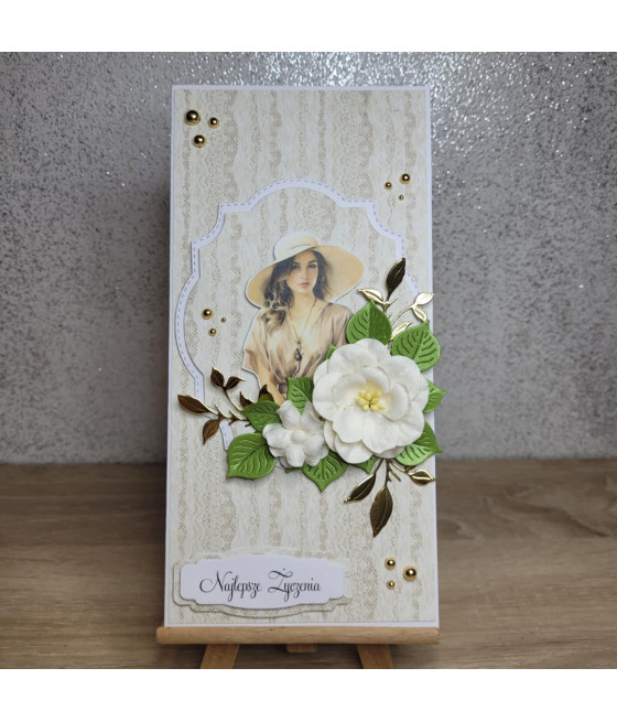 Beżowa kartka kobieca, handmade, urodziny