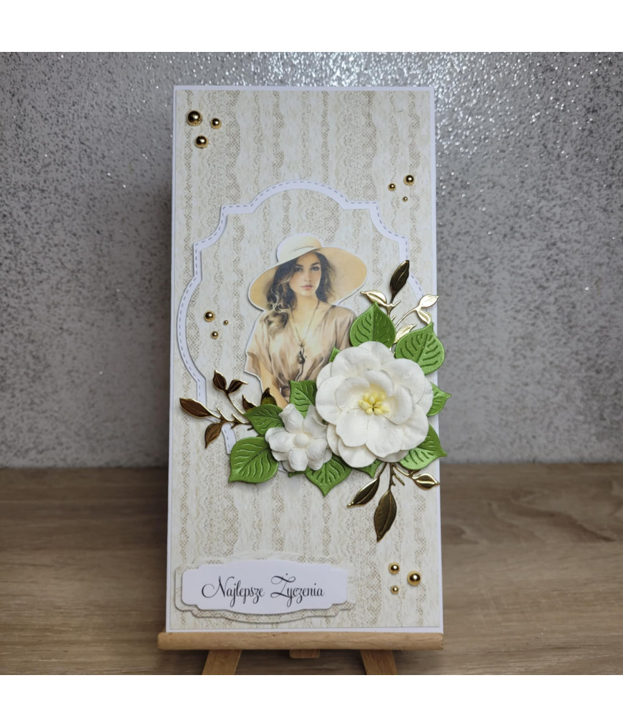 Beżowa kartka kobieca, handmade, urodziny