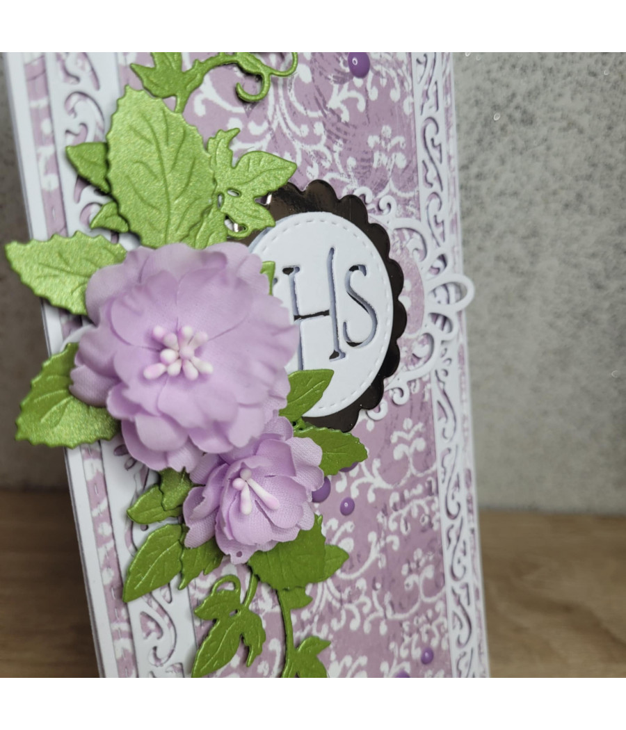 Fioletowa, elegancka kartka na Komunię, IHS, handmade