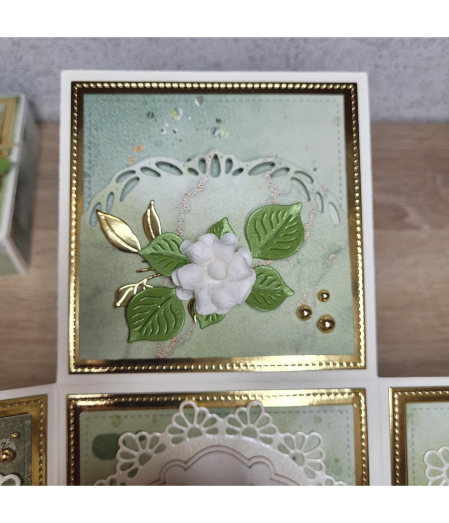 Zielono-złoty exploding box, Chrzest, Pamiątka Chrztu, pudełko 3D