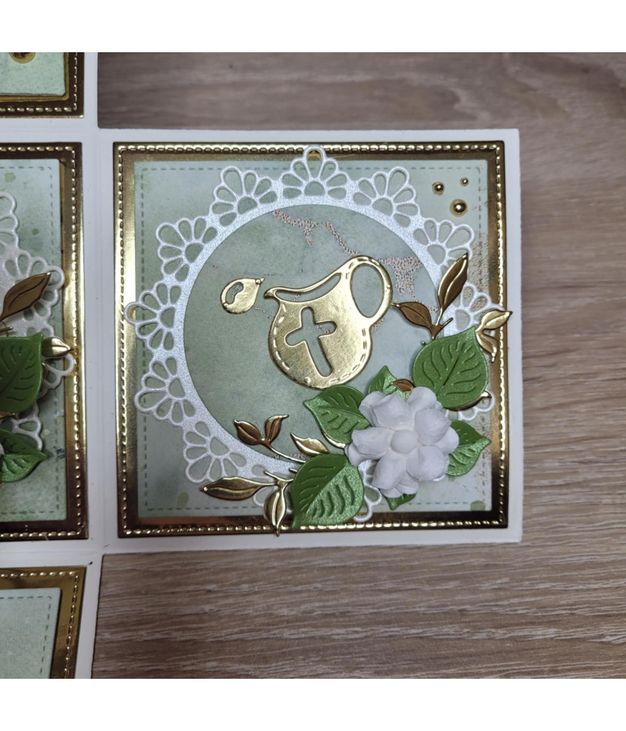 Zielono-złoty exploding box, Chrzest, Pamiątka Chrztu, pudełko 3D