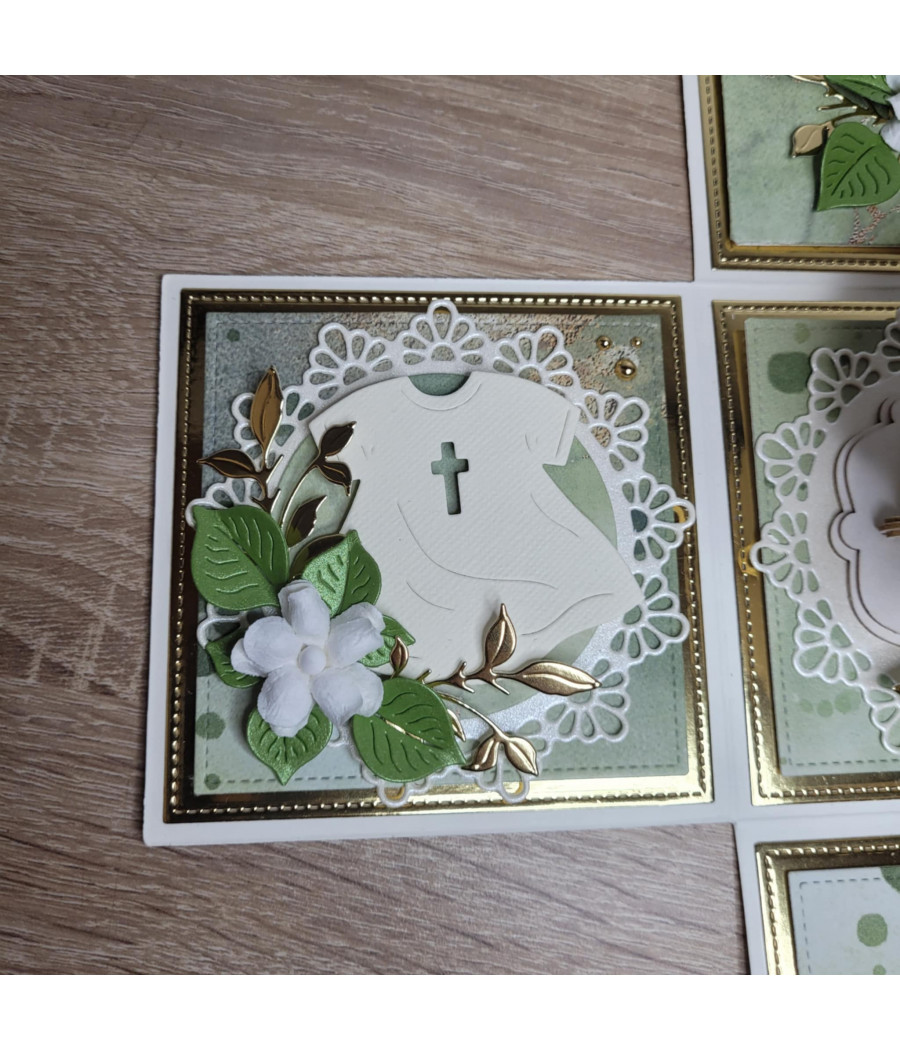 Zielono-złoty exploding box, Chrzest, Pamiątka Chrztu, pudełko 3D