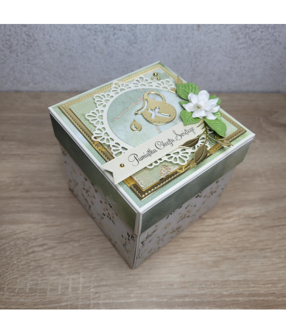 Zielono-złoty exploding box, Chrzest, Pamiątka Chrztu, pudełko 3D