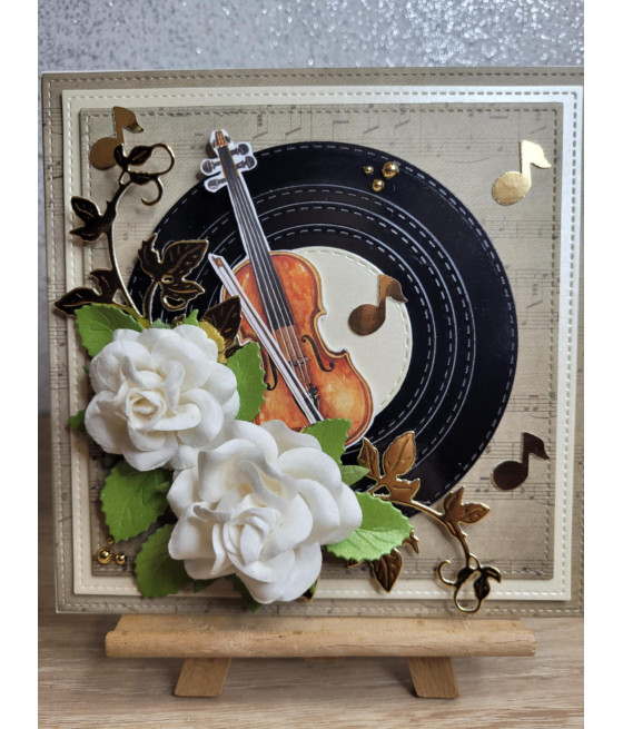 Muzyczna kartka na każdą okazję, płyta, nuty, skrzypce, handmade
