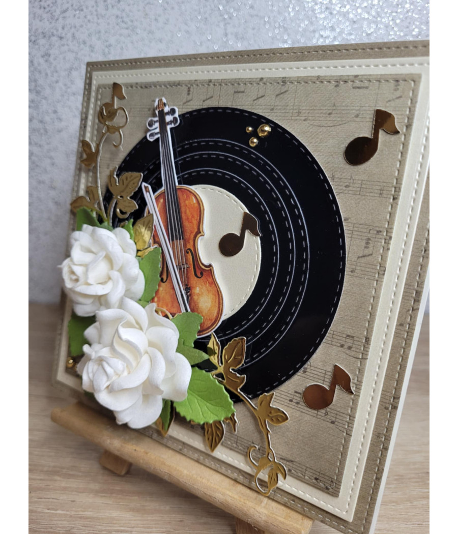 Muzyczna kartka na każdą okazję, płyta, nuty, skrzypce, handmade