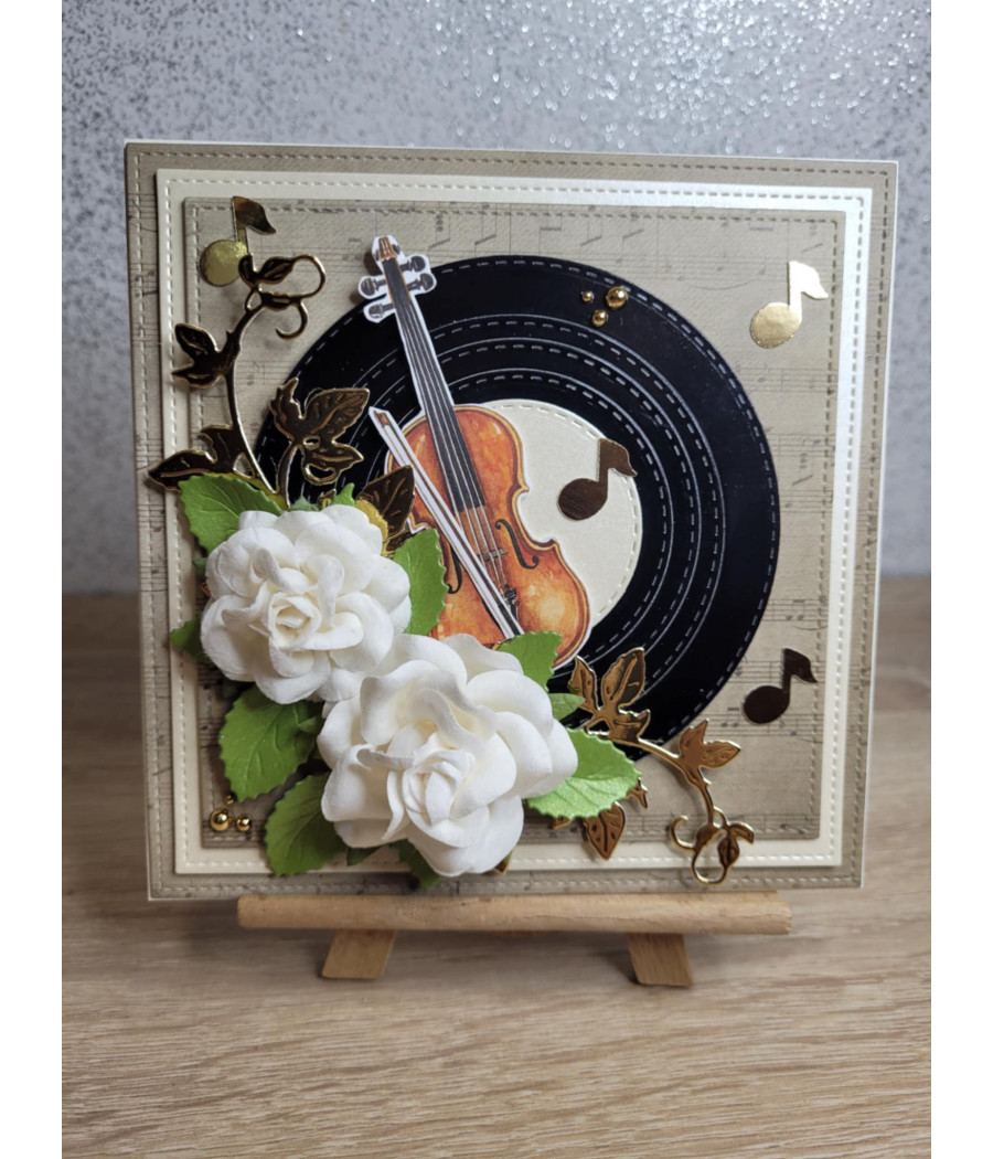 Muzyczna kartka na każdą okazję, płyta, nuty, skrzypce, handmade
