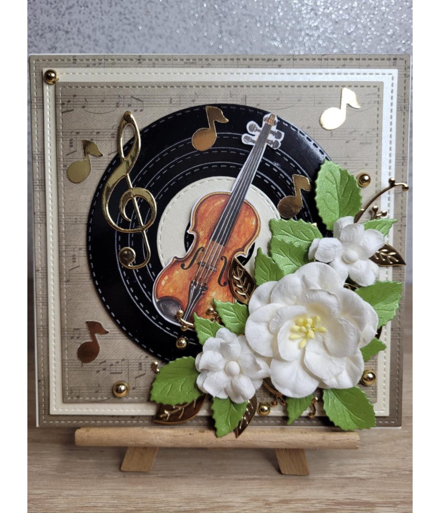 Muzyczna kartka na każdą okazję, nuty, skrzyopce, płyta handmade