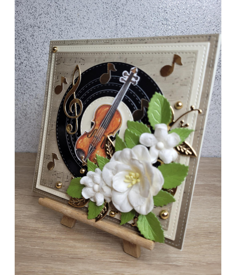 Muzyczna kartka na każdą okazję, nuty, skrzyopce, płyta handmade