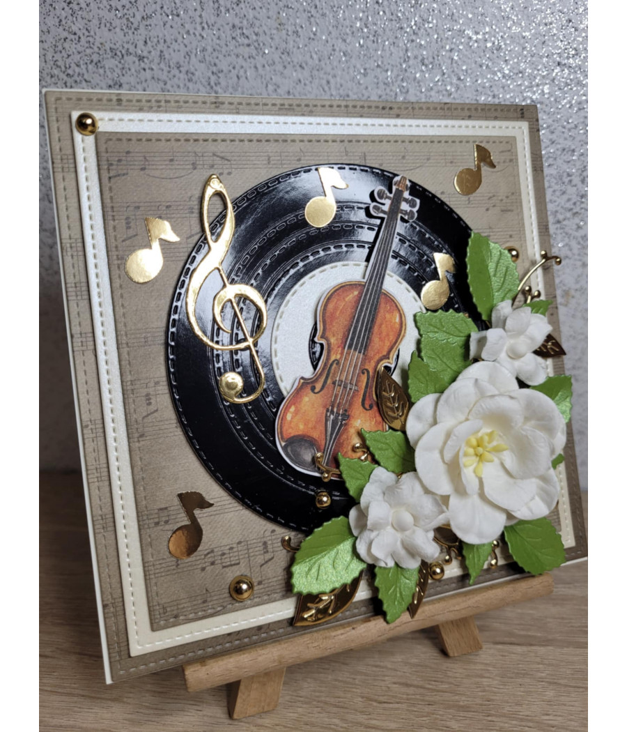 Muzyczna kartka na każdą okazję, nuty, skrzyopce, płyta handmade