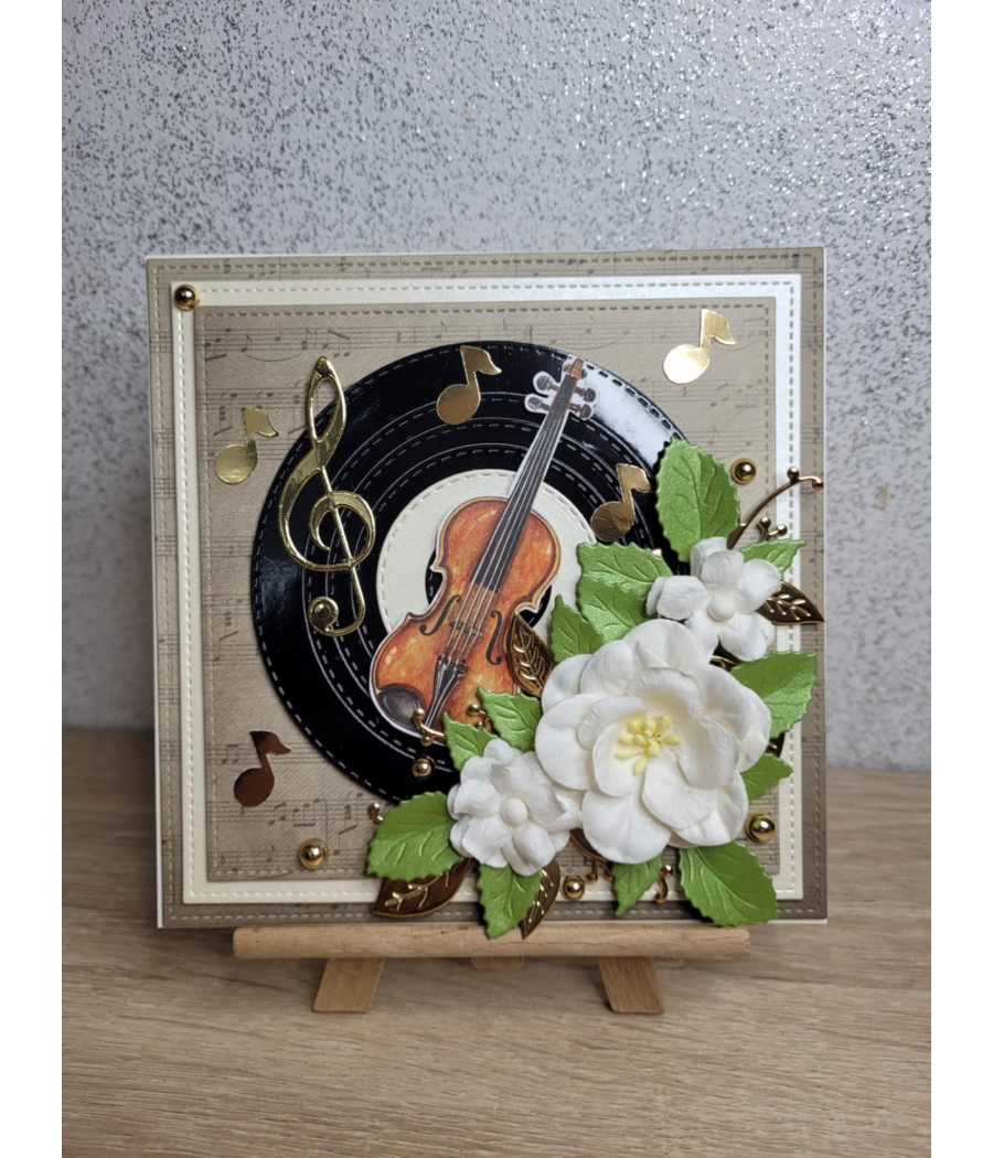 Muzyczna kartka na każdą okazję, nuty, skrzyopce, płyta handmade