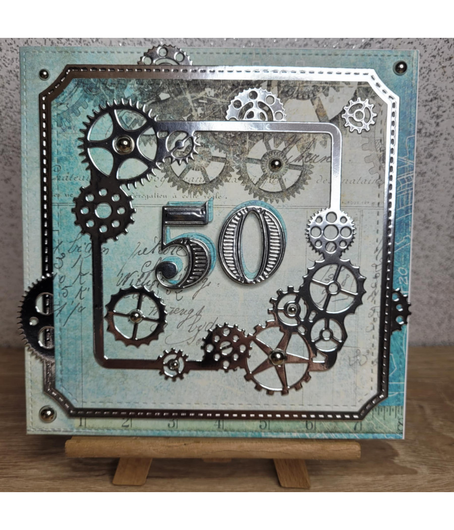 Niebieska, męska kartka na 50 urodziny, handmade