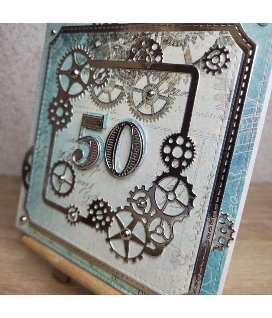 Niebieska, męska kartka na 50 urodziny, handmade