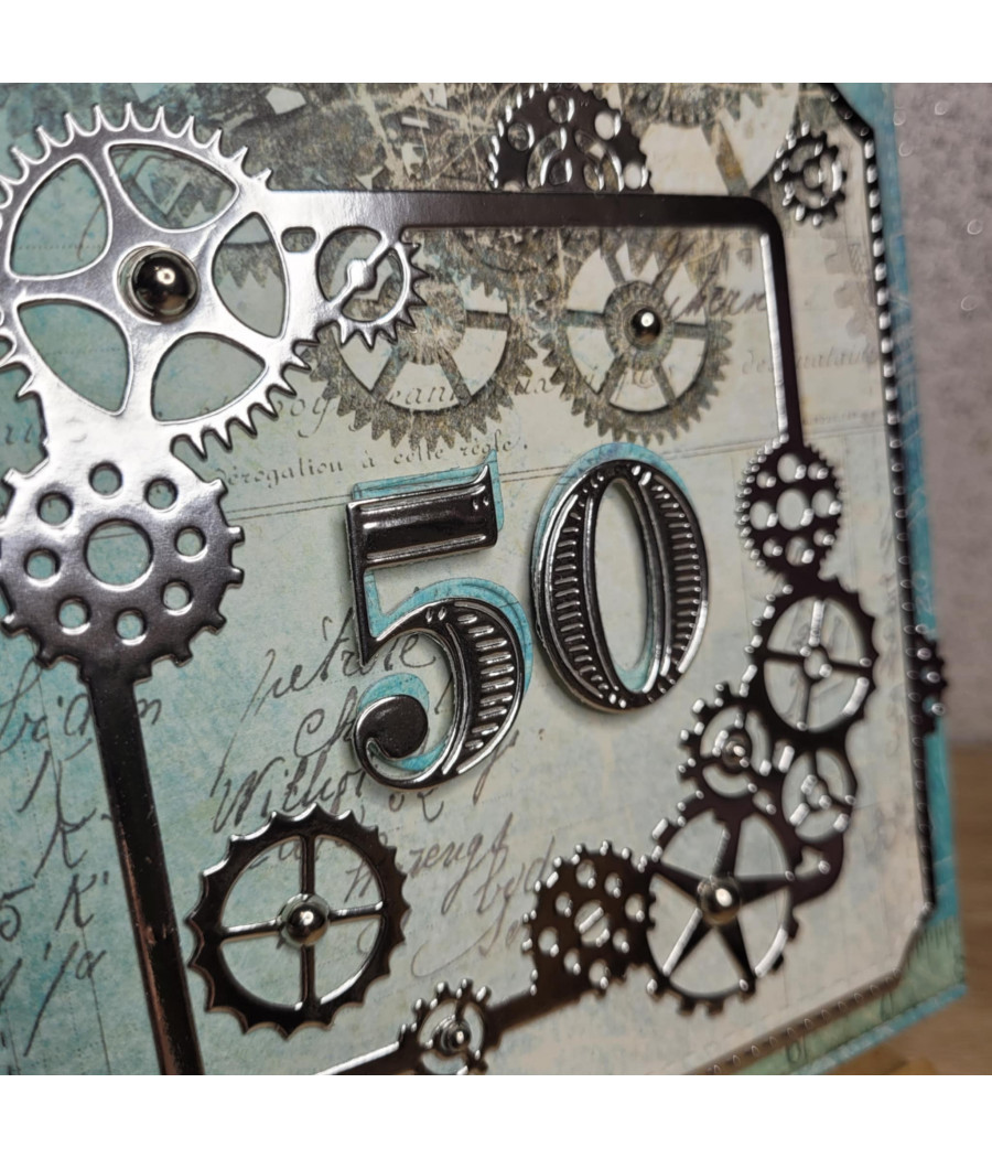 Niebieska, męska kartka na 50 urodziny, handmade