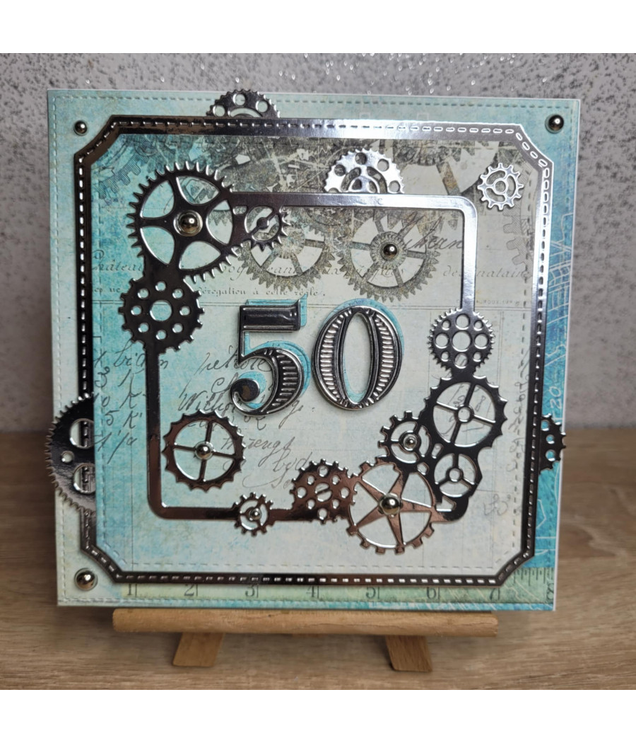 Niebieska, męska kartka na 50 urodziny, handmade