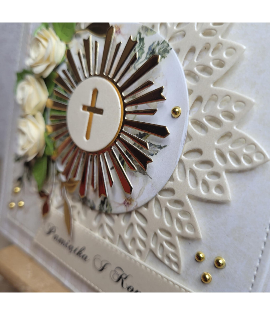 Kremowa kartka na Komunię, IHS, handmade