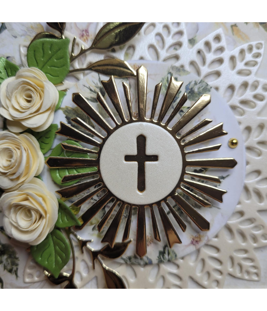 Kremowa kartka na Komunię, IHS, handmade