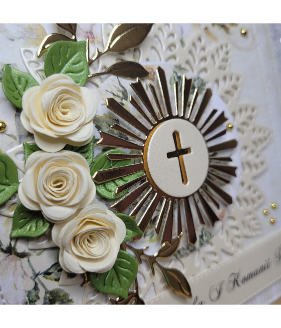 Kremowa kartka na Komunię, IHS, handmade