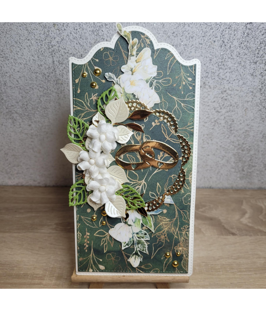 Złoto-zielona kartka na Ślub, Rocznicę Slubu, handmade, obrączki