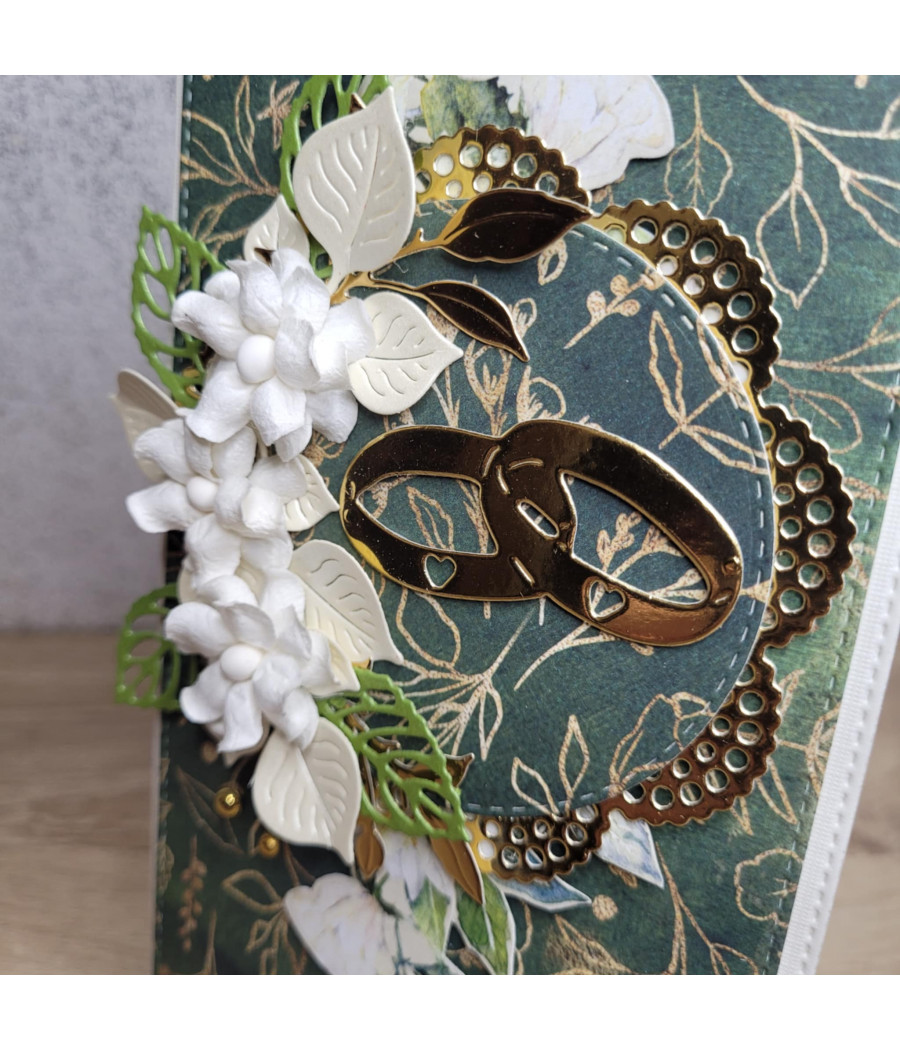 Złoto-zielona kartka na Ślub, Rocznicę Slubu, handmade, obrączki