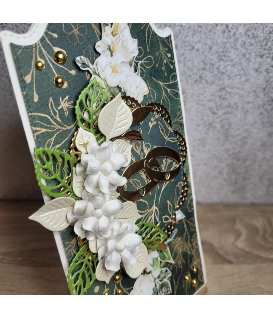 Złoto-zielona kartka na Ślub, Rocznicę Slubu, handmade, obrączki