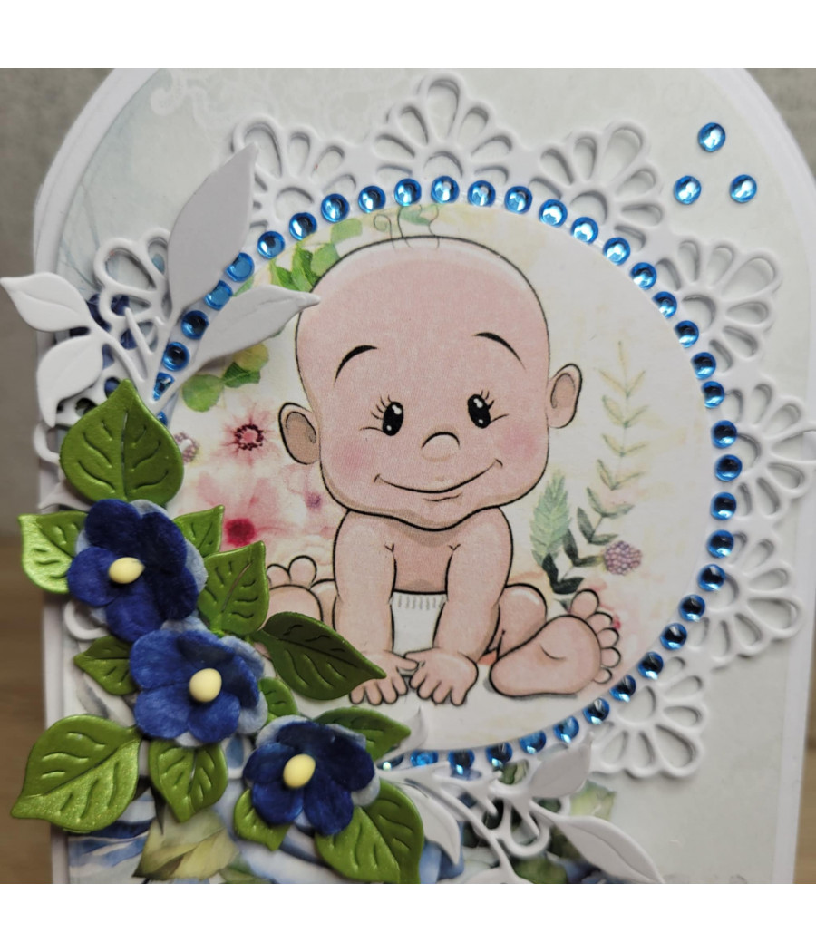 Niebieska kartka w kształcie butelki, Urodziny, Roczek, handmade