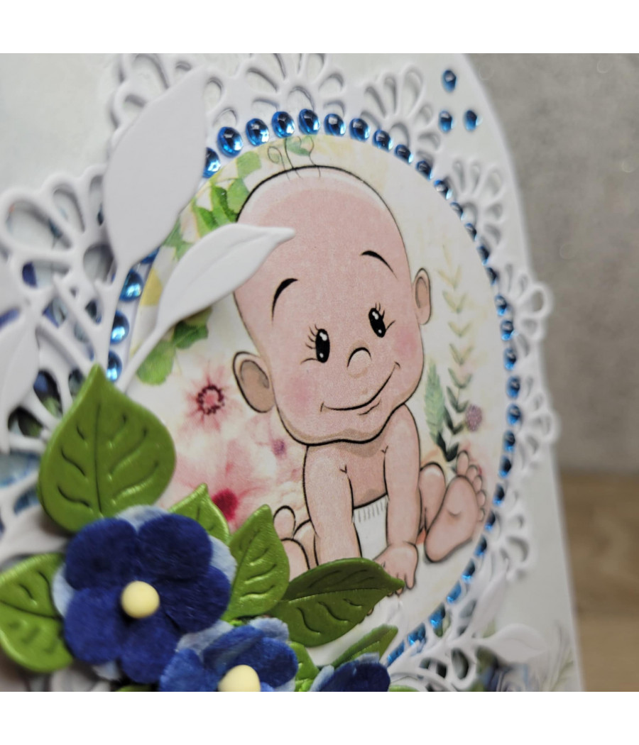 Niebieska kartka w kształcie butelki, Urodziny, Roczek, handmade