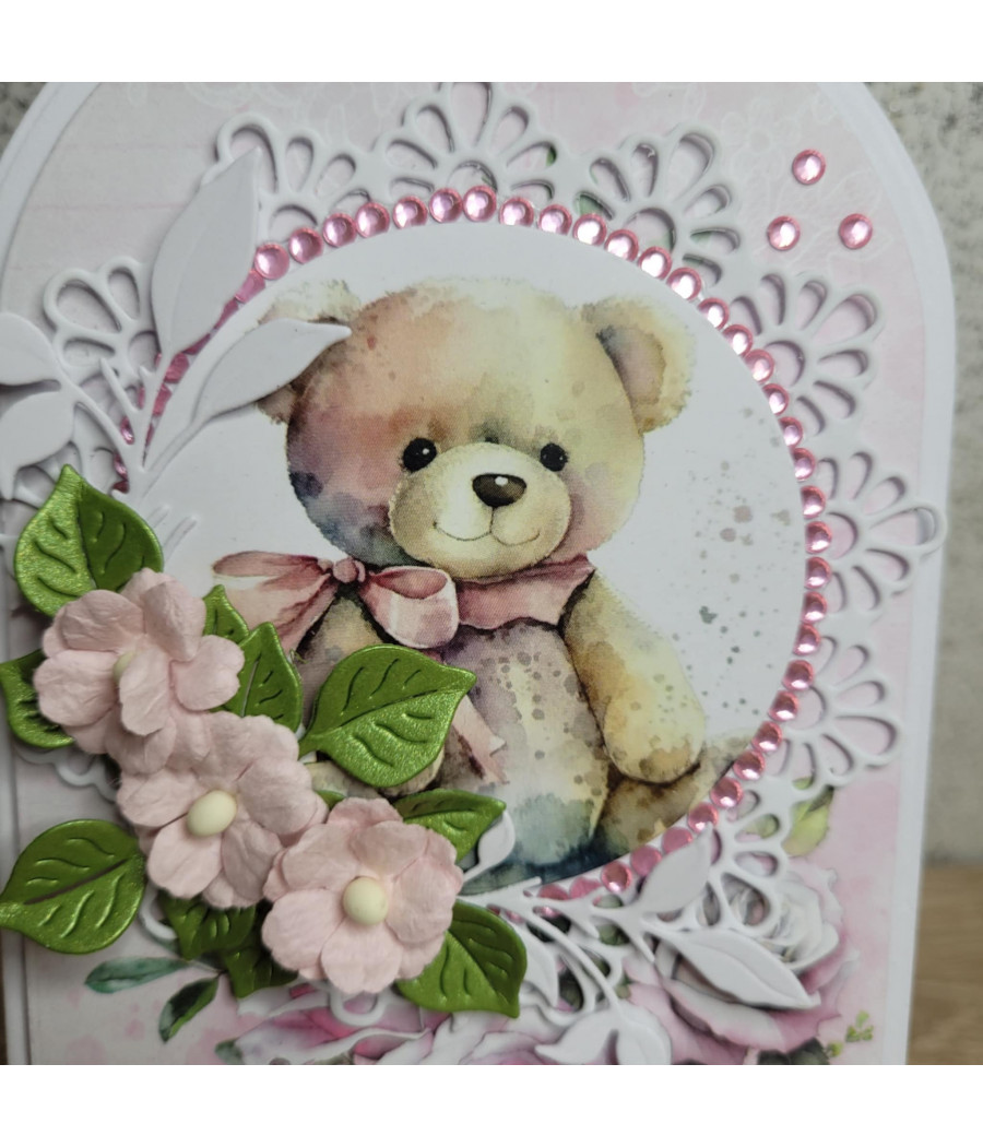 Rózowa kartka w kształcie buteli, Urodziny, Roczek, handmade