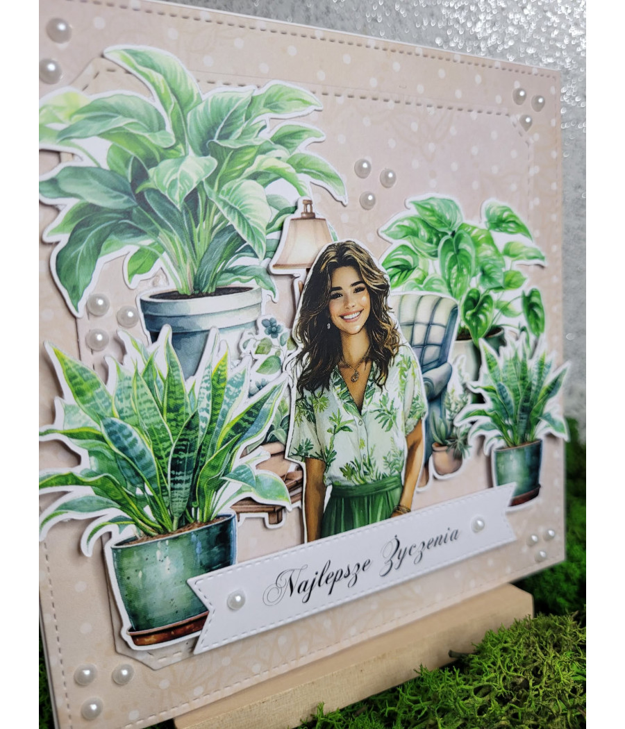 Zielona kartka na każdą okazję, kwiaty, handmade