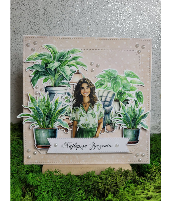 Zielona kartka na każdą okazję, kwiaty, handmade