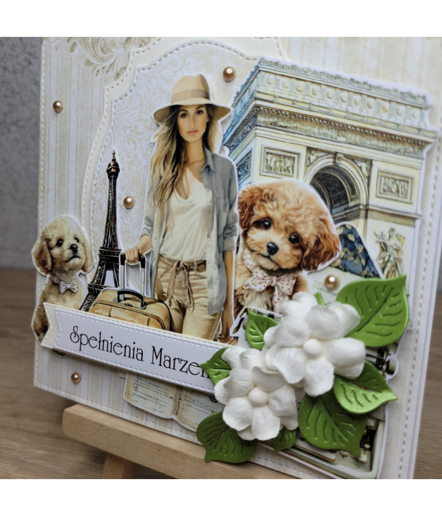 Beżowa kartka na każdą okazję, Paryż, handmade