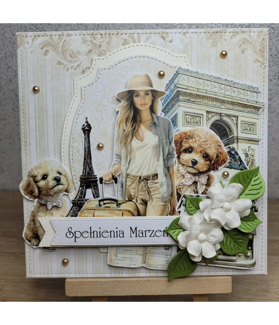 Beżowa kartka na każdą okazję, Paryż, handmade