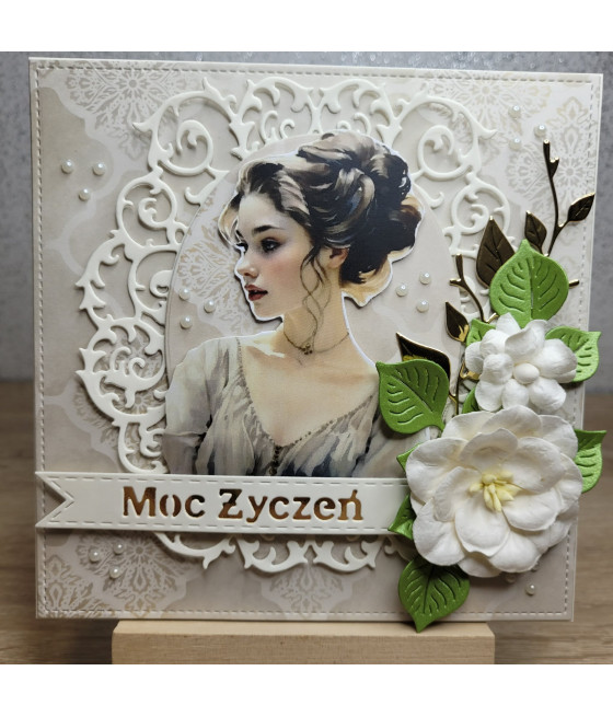 Kartka Moc życzeń, Dzień Kobiet, kwiaty, handmade