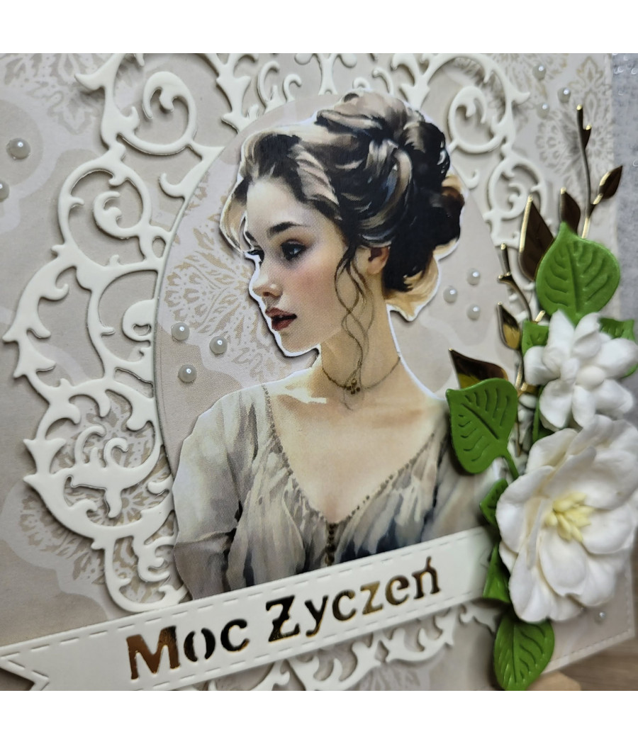 Kartka Moc życzeń, Dzień Kobiet, kwiaty, handmade