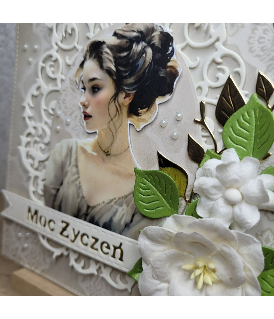 Kartka Moc życzeń, Dzień Kobiet, kwiaty, handmade