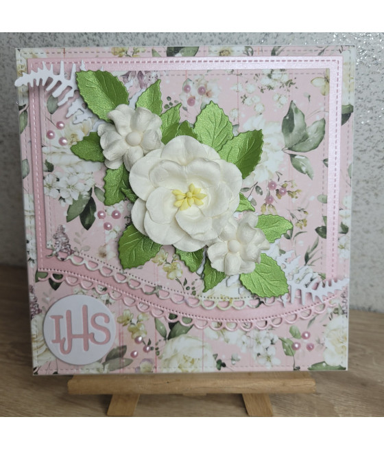 Różowa kartka, Pamiątka I Komunii, IHS, handmade