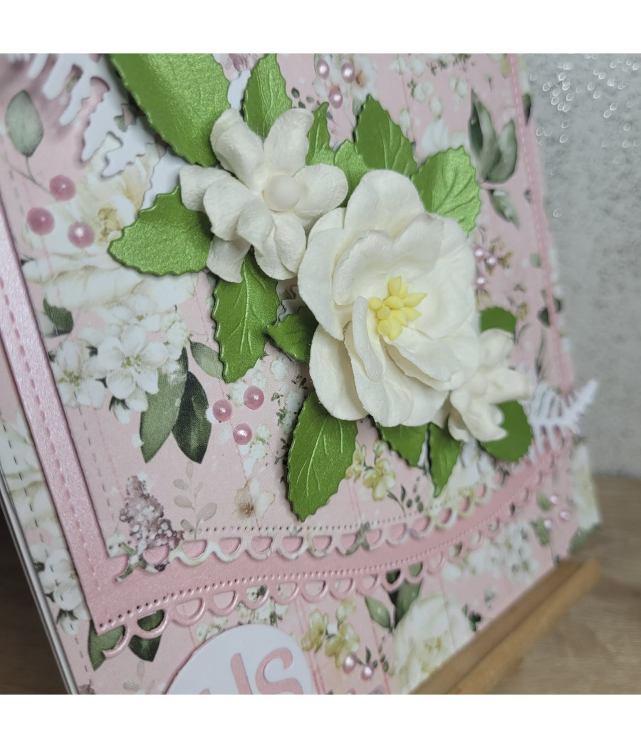 Różowa kartka, Pamiątka I Komunii, IHS, handmade